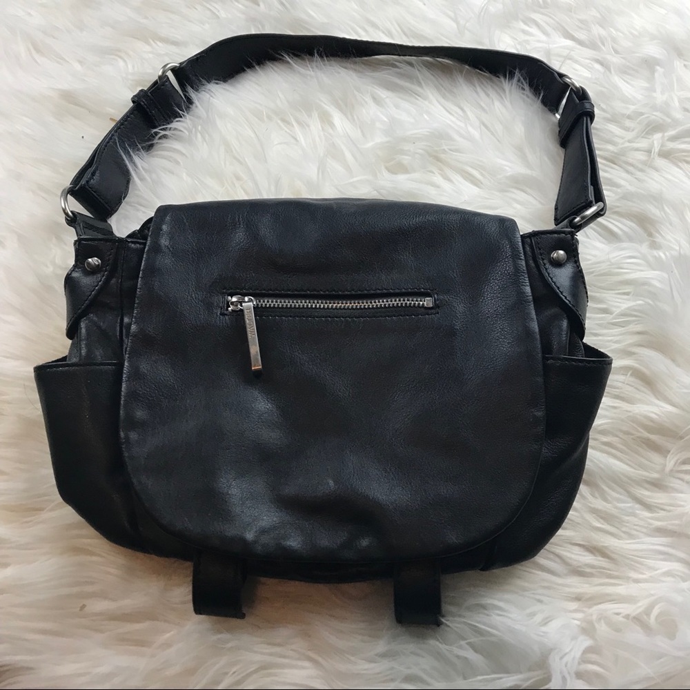Walter Baker black leather handbag 10x13.5”